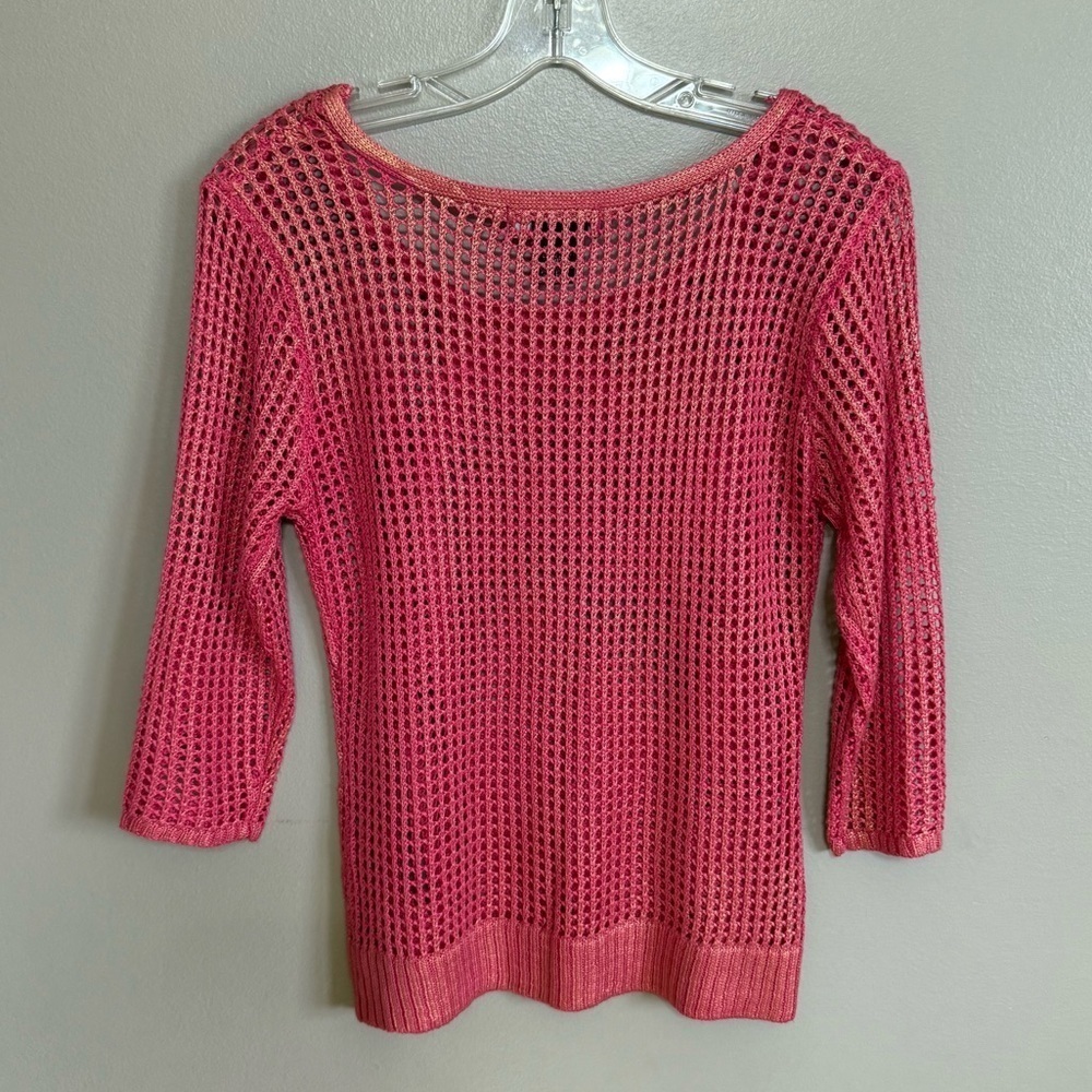 Y2K Say What Pink Sheer Crochet Knit Top - Picture 4 of 5
